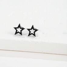 1 par de pendientes de aro de estrella hueca de acero inoxidable para mujer, joyería de compromiso pequeña, pendientes minimalistas, aptos para uso diario - GED008 - Ver 12