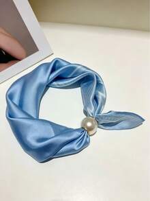 1pc New Fashionable Printed Paisley Pattern Pearl Magnetic Clasp Scarf Necklace - Multicolor - View 3