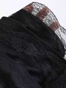 Falda con volantes en capas estilo A con tela texturizada negra y encaje en contraste, estilo evasé y estilizador, inspirado en la década 2000 - Negro - Ver 6