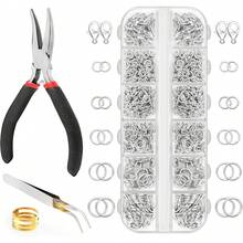 1200pcs Jewelry Making Jumpring, Necklace Repair Kit (Includes Pliers, Tweezers, Lobster Clasps, Open Rings), For Handmade Crafts And Keychain Making - DIY Jump Ring Set - View 9