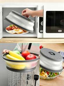 3 piezas Protector contra salpicaduras para microondas, tamaño grande con asa - 8.5 pulgadas X 2.5 pulgadas Tapa plegable de silicona ventilada para salpicaduras - Tapa para plato y tazón de microondas Accesorio de preparación de cocina - Multicolor - Ver 3