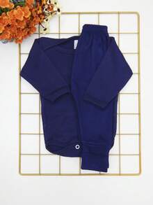 2 Piece Newborn Baby Set Long Sleeve Summer Ribbed Knit / Navy Blue - 藏蓝色 - 查看 5