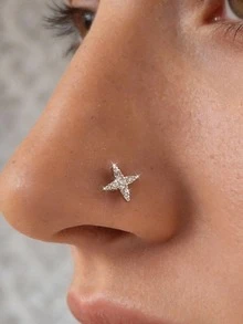 1 件装十字形鼻钉，镶嵌透明立方氧化锆，银色镀层，女士鼻部穿孔饰品 - 銀色 - 查看 6