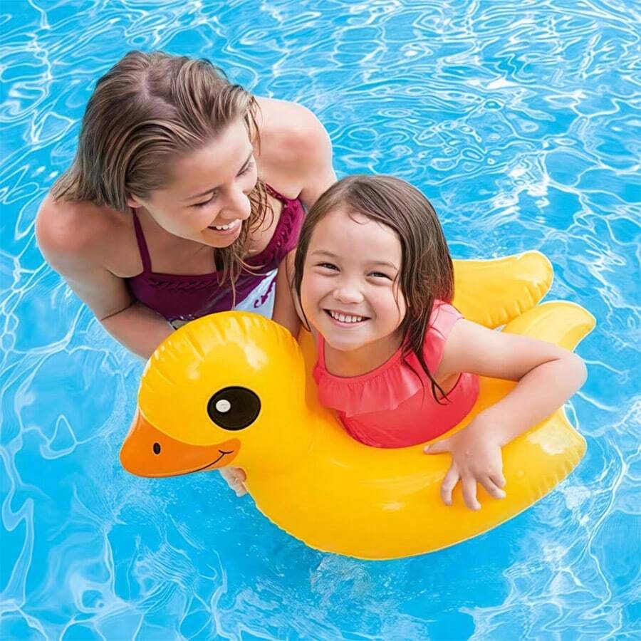 Yellow Inflatable Swimming Ring Duck Shaped Floating Mat, Summer Outdoor Water Leisure Floating Bed, Inflatable Raft, Swimming Toy For Children And Kids - Yellow - View 1
