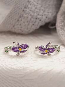 1 paire de boucles d'oreilles créoles fleur d'iris magnifiques, conçues pour les femmes, convenant pour les mariages, les fiançailles, les fêtes d'anniversaire, les cadeaux de la Saint-Valentin - 1# - Voir 4