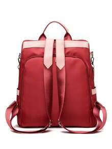 Mochila de nailon para mujer con diseño de solapa, mochila cuadrada minimalista con gran capacidad, adecuada para compras, billetera, monedero, mujeres jóvenes, estudiantes universitarios, principiantes, oficinistas. Ideal para oficina, universidad, trabajo, negocios, viajes al trabajo, actividades al aire libre, viajes y senderismo - Rojo - Ver 6