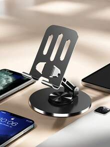 1pc Metal Phone/Tablet Universal Stand, 360° Rotatable Base, Sturdy Iron Structure, Non-Slip Stable Base Compatible With All Phones & Tablets, Adjustable Angle, Suitable For Office Desk, Home, Dorm, Streaming, Online Classes, Durable & Space-Saving, Great Gift For Students, Office Workers, Christmas, Thanksgiving, Birthday - B - View 2