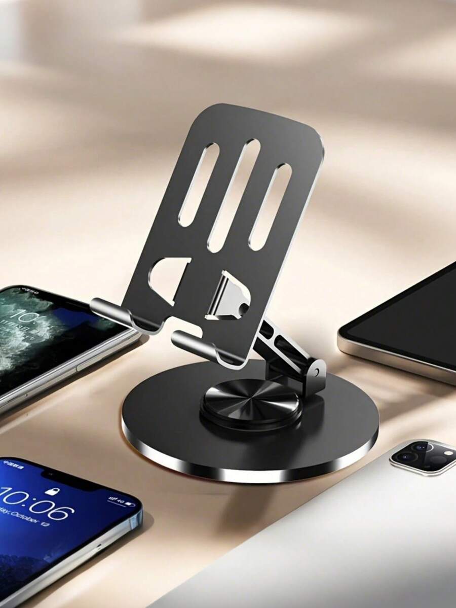 1pc Metal Phone/Tablet Universal Stand, 360° Rotatable Base, Sturdy Iron Structure, Non-Slip Stable Base Compatible With All Phones & Tablets, Adjustable Angle, Suitable For Office Desk, Home, Dorm, Streaming, Online Classes, Durable & Space-Saving, Great Gift For Students, Office Workers, Christmas, Thanksgiving, Birthday