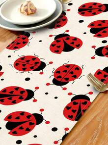 1pc Insect Series Ladybug Pattern Printed Table Runner, 4pcs Ladybug Pattern Printed Placemats, Suitable For Holidays, Parties, Birthdays, Dinners, Kitchen & Dining Room Decor, Applicable For All Seasons Home Decor, Tabletop Textiles - Multicolor - View 5