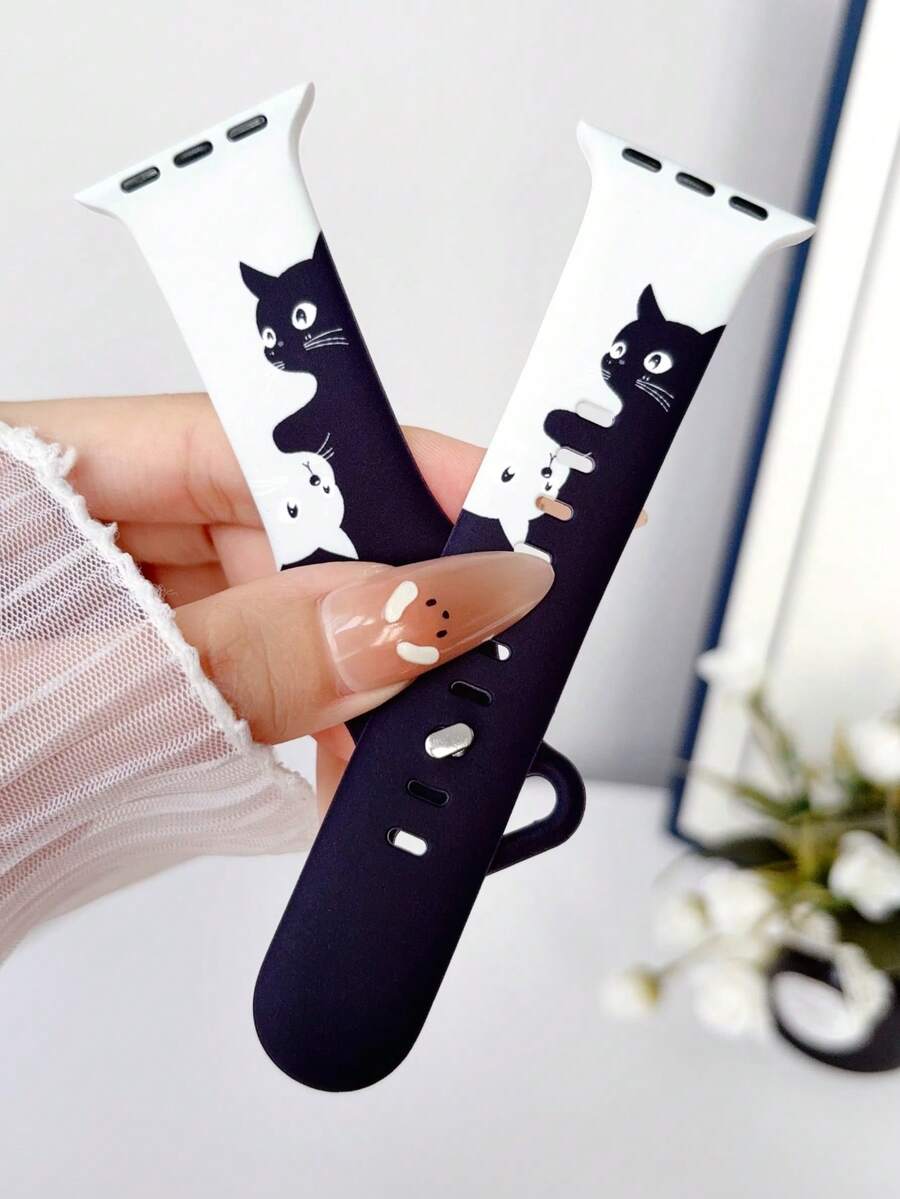 1条可爱猫咪图案硅胶表带,适用于 38mm 40mm 41mm 42mm 44mm 45mm 49mm(S10 42mm)(S10 46mm),舒适可替换的柔软硅胶表带,兼容 Series 11 Ultra 3 SE3 Ultra 2 S10 SE2 9 8 7 SE 6 5 4 3 2 1,适合日常佩戴和节日场合。 - 黑色 - 查看 1