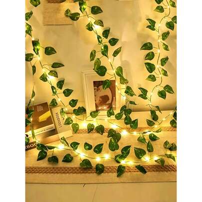 Battery Operated Vine Lights, Warm White Lights With Green Vines, Artificial Vine Lights, Evergreen Ivy Wrapped Decor Lights, Battery Powered Artificial Evergreen Leaf Lights, Fake Evergreen Vines With LED String Lights, Indoor/Outdoor Hanging Greenery Backdrop Decor For Wedding, Garden, Party, Fence, Bedroom, Room, Wall, Garden, Party, Wedding, Home Party Tabletop Decoration