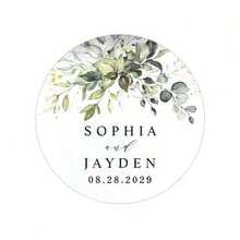 Customized Eucalyptus Stickers For Weddings, Personalized Name & Date Vinyl Decals, Suitable For Bridal Shower, Baby Shower, Summer Party, Wedding, Birthday Party Seals, Unisex - White - View 10