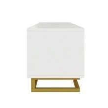 TV Unit, Low Sideboard With Textured Doors, TV Unit, Gold Handles And Legs. - White - View 11