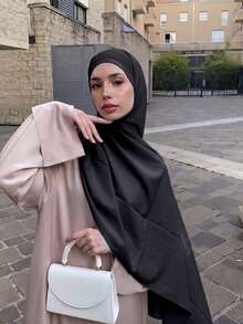 1pc Black Knitted Headscarf, Silky Smooth Muslim Hijab, Elegant Headwrap For Daily Prayer - Black - View 1
