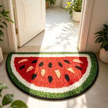 1pc Semi-Circle Watermelon & Fruit Pattern Floor Mat, Suitable For Bathroom And Living Room Decor, Funny Design, Bathroom Mat, Bathroom Rug, Doormat, Small Rug, Carpet, Mat, Home Decor, Area Rug, Outdoor Mat, Bedroom Carpet, Washable Rug - A - View 2
