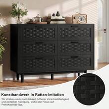 MISNODE Wooden And Rattan Chest Of Drawers/Sideboard, Boho Style Chest Of Drawers With 6 Drawers, Chests Of Drawers & Sideboards For Dining Room, Living Room & Bedroom, Rattan Furniture, 115W X 40D X 80H Cm, Black - Màu đen (6 ngăn kéo) - Xem 7