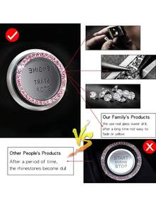 2PCS/1pc 水晶水鑽汽車引擎停止裝飾環 – 閃亮內飾配件,帶閃爍水晶的按鈕蓋貼紙,時尚內飾裝飾汽車貼花 - 款式A - 查看 5