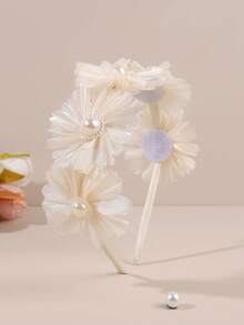 1pc Elegant Beige Floral Headband, Decorated With Pearls And Rhinestones, Suitable For Daily Wear And Special Occasions Like Weddings, Vacations, Spring Outfits, Fashionable For Teenage Girls - Beige - View 7