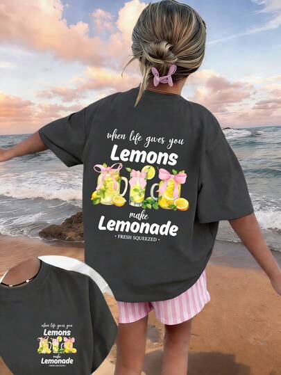 Tween Girls' Casual Funny Print Crew Neck Short Sleeve T-Shirt, Summer Top