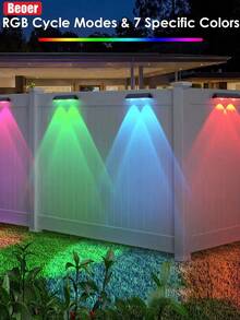 Luz de pared solar, lámpara de pared LED RGB resistente al agua IP65 con cambio de color, luz exterior automática del anochecer al amanecer adecuada para jardín, cerca, patio, patio trasero - Lámparas solares de pared para exteriores - Ver 6