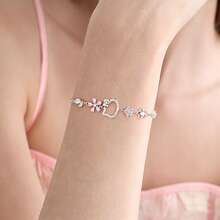 Bộ 1 vòng cổ và vòng tay Hello Kitty Sakura hoạt hình dễ thương đính đá, thiết kế trang sức hợp kim có thể điều chỉnh hình hoa anh đào, món quà ngọt ngào đa năng lý tưởng dành cho các cô gái hâm mộ, vòng tay hạt pha lê, vòng tay sáng tạo, món quà hoàn hảo cho bạn bè và người yêu! Quà tặng ngày Valentine, quà tặng ngày lễ - Nhiều màu - Xem 3
