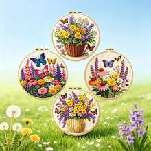 4 Styles Available, Handmade DIY Material Kit, Vintage Healing Handmade Embroidery Decor, Floral & Butterfly Embroidered Paintings, Suitable For Living Room & Bedroom Wall Hanging, Ins Style - Multicolor - View 5