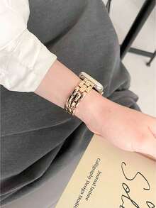 1条不锈钢玫瑰金表带，兼容 Series 11/10/9/8/7/6/5/4/3/SE/Ultra 3/2/1，尺寸可选38mm/40mm/41mm/42mm/44mm/45mm/46mm/49mm，男女通用，圣诞节/生日礼物 - 玫瑰金 - 查看 3