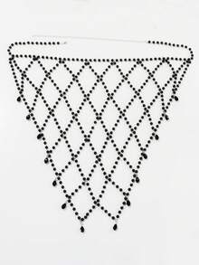 1 pièce Chaîne pour cheveux avec pendentif en perle noire, bijou de mariée élégant, accessoire de cheveux polyvalent, décoration de mariage pour femmes - Noir - Voir 3
