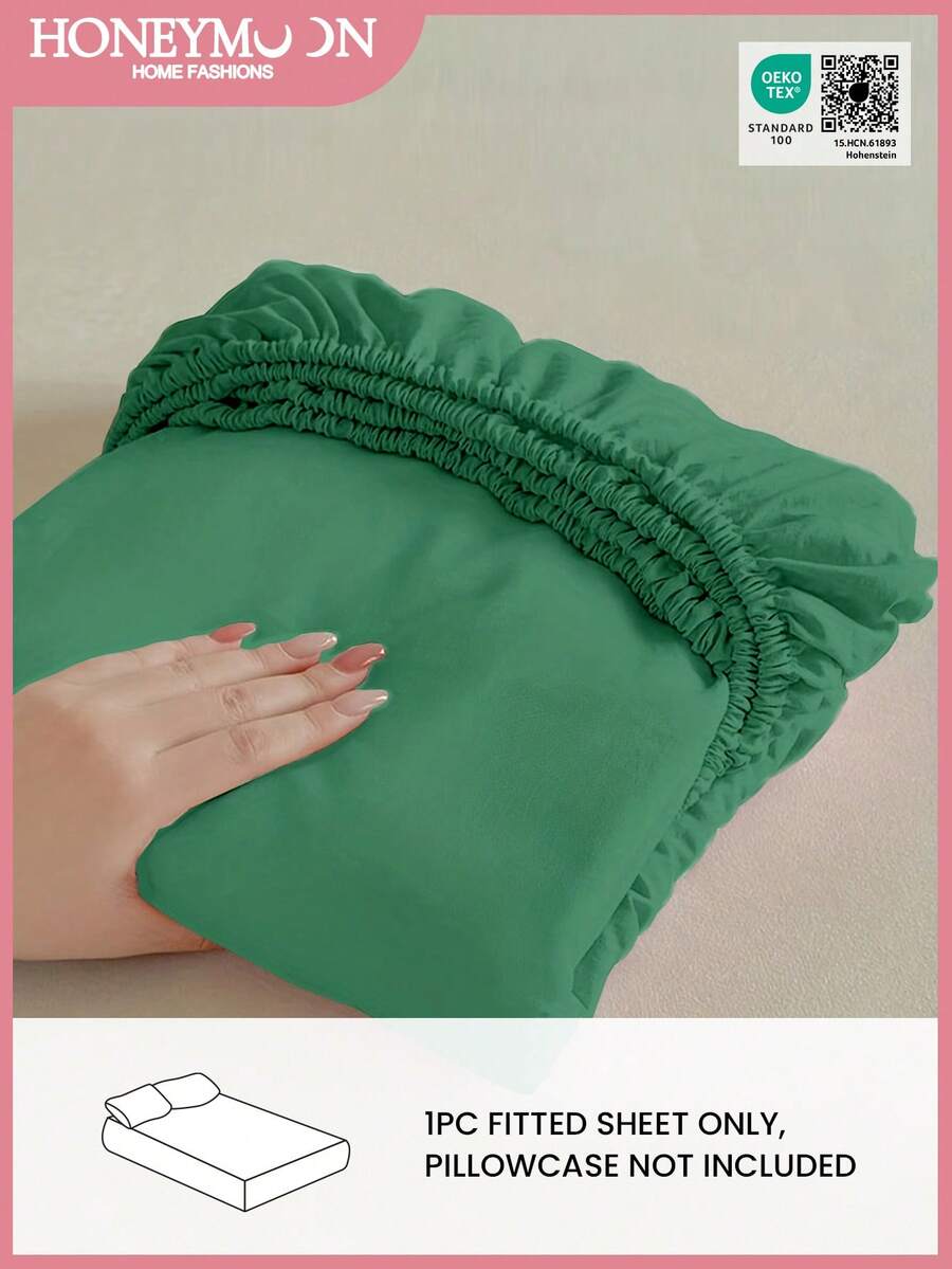 1pc Soft & Comfortable Solid Color Fitted Sheet, Lightweight & Soft, 9.84 Inch/25cm Deep Pocket - Low Allergen, Machine Washable, Fits All Bed Sizes, Suitable For Dorms & Guest Rooms (Pillow Cases Not Included), Vibrant Colors, Oeko-Tex Certified - Deep Mint - View 1