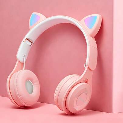 Auriculares inalámbricos con chip Jerry, con iluminación, protección auditiva, auriculares inalámbricos con orejas de gato, auriculares inalámbricos con orejas de conejo, auriculares inalámbricos para juegos y música