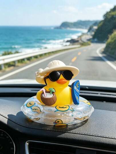 1pc Rubber Duck Car Decor, Tropical Beach Duck Dashboard Decor, Quikqu Duck Dashboard Decor With Surfboard, Coconut, Sunglasses, Umbrella Hat - Transparent Swimming Ring Duck, Summer Gift - Car Interior Decor, Car Accessories, Interesting Design, Dashboard Decor, Surfing Car Parts, Beach Car Accessories, Women's Car Accessories, Car Decor, Garden Decor
