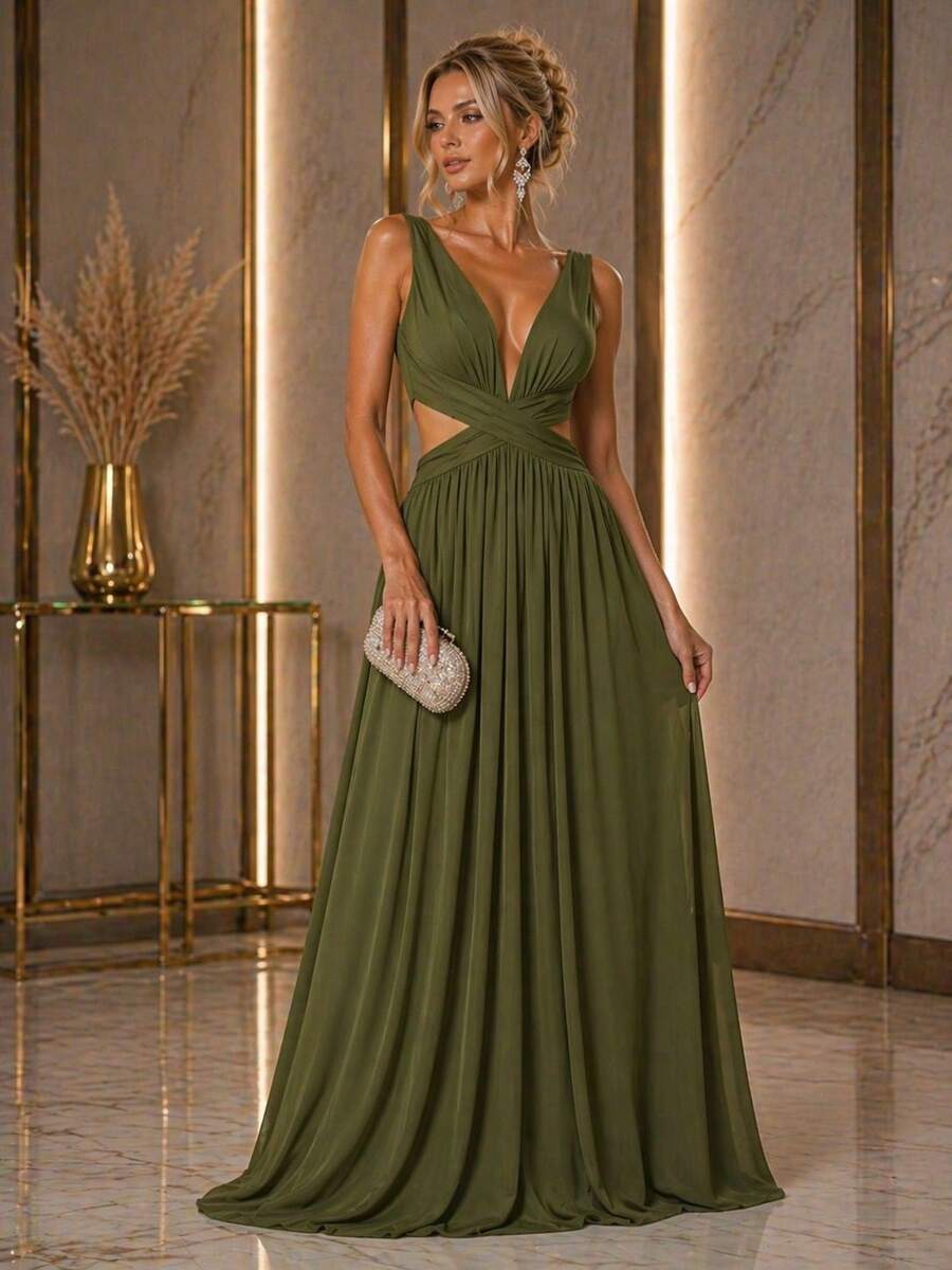 Women Dresses - Olive Green - View 1