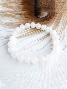 1pc Natural White Quartz Bracelet - Meditation Accessory For Inner Peace - Handmade Unisex Design - Elegant Boho Style, Birthday/Mother's Day/Valentine's Day Gift - Everyday & Occasion Jewelry - Minimalist Beaded Chain - Suitable For All Seasons - Multicolor - View 4