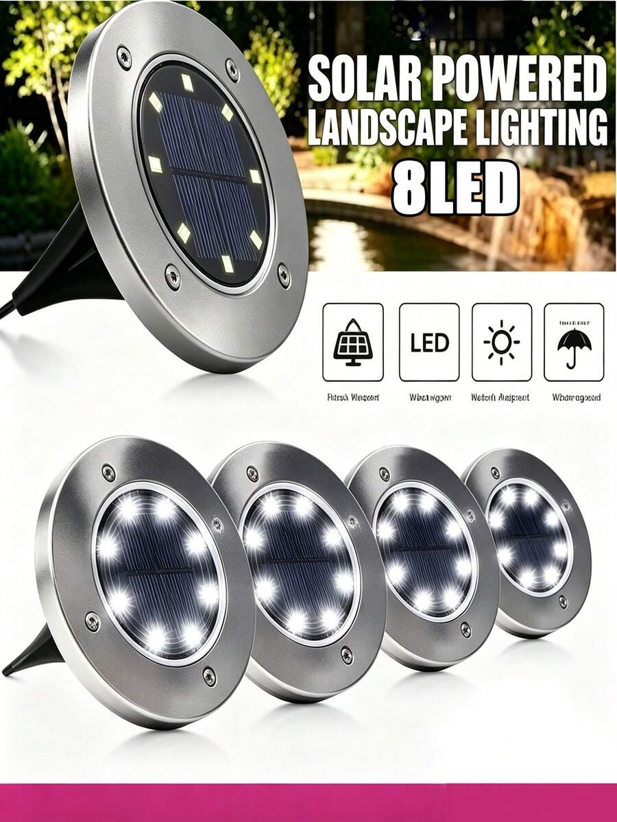 1/4/8个装 8LED 太阳能地埋式路径灯，防水户外花园草坪景观照明，适用于公园、庭院、车道