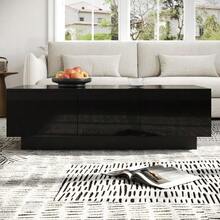 Modern Black High-Gloss Coffee Table With Drawers And Sliding Compartment – Rectangular Living Room Table With Ample Storage Space, Stylish Design And Easy-Care Surface - Black - View 6