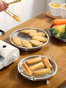 Stainless Steel Frying Basket, Round Fine Mesh Crispy Tray, Double Heat-Resistant Handles, Anti-Rust Heat-Resistant Draining Rack, Dishwasher , Evenly Heated Frying Basket, Multi-Functional Air Fryer Accessory Suitable For Frying, Baking, Steaming, Draining Oil, Washing Vegetables And Other Home Cooking - Multicolor - View 10