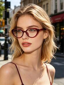 2 pares/set de gafas de moda sin receta con marco sólido de ojos de gato de PC de varios colores y remaches para mujeres - Multicolor - Ver 3