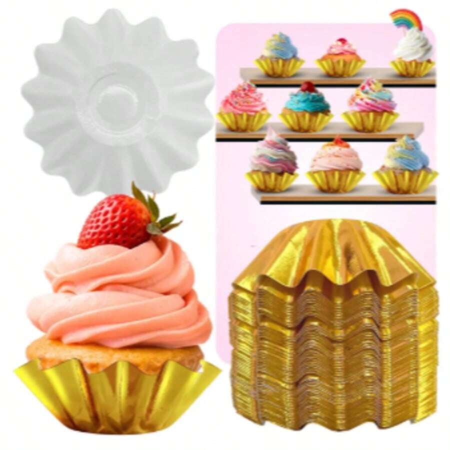 Cupcake Liners, Metallic Gold Baking Utensils, 50 Pieces - View 1