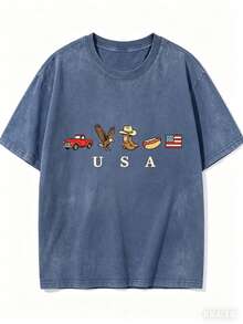 USA Icons T Shirt, American Flag T-Shirt, 4th Of July Graphic Tee, Country Clothing, Western Outfits, Independence Day 250th America Anniversary T Shirt2026 - Summer Outfits For Women - 寶藍色 - 查看 1