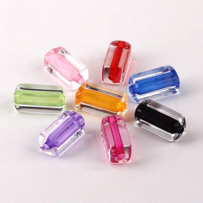 60pcs Transparent Inlaid Color Tube Beads, Two-Tone Rectangular Acrylic Spacer Beads With Large Hole, Loose Beads For DIY Jewelry Making, Bracelets, Necklaces, Phone Charms