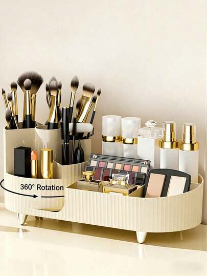 360° Rotating Vanity Makeup Organizer With Brush Holder, Large Capacity Rotating Makeup Storage Space For Skincare, Perfume And Lotion