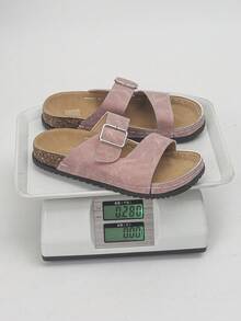 Sandalias de mujer talla grande 36-43 de verano con suela suave antideslizante, hebilla de metal ajustable y doble correa. Sandalias planas de punta descubierta con suela gruesa para uso casual, paseos, compras. Color rosa claro mate de piel sintética, elegantes y versátiles. - Escarchado rosa - Ver 8