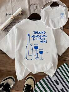 Women's 100% Cotton Summer T-Shirt With Graphic Print, Short Sleeves, Model 129. - White - View 7