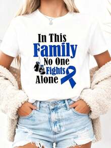 En esta familia nadie lucha solo contra el cáncer de colon.,playera de mujer - Blanco - Ver 2