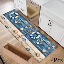 1件复古海洋图案救生圈印花吸水垫/干燥垫，适用于咖啡机、餐具 - 吸水性强的聚酯纤维桌面保护垫，带橡胶防滑垫，可用于厨房台面装饰、家庭酒吧和餐桌。 - 彩色 - 查看 10