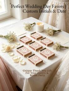 Regalo de compromiso personalizado y personalizado, caja de dulces de boda personalizada, regalo de aniversario para pareja, caja de cerillas de madera personalizada con iniciales y fecha personalizadas, caja de cerillas grande, regalo para recién casados, regalo para la novia, regalo para la despedida de soltera, recuerdo de aniversario de madera maciza vintage personalizado, regalo del Día de San Valentín - Multicolor - Ver 3