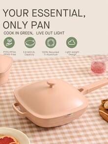 0.5 Inch (3.8 Quart) Ceramic Non-Stick Frying Pan With Lid, Titanium Ceramic Toxin-Free Deep Wok, Includes Wooden Spatula + Cleaning Brush, Desert Clay Edition - View 13