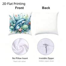 4pcs Nautical Marine Decor Throw Pillow Covers Suitable For Sofa, Bed, Dorm - Zippered Square Cushion Covers With Dolphin, Coral, Seashell & Turtle Patterns, Machine Washable Modern Coastal Bedding For, Gift, 2D Flat - Baby Blue - View 8