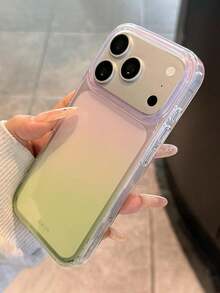 Simple Pink Gradient Green Glossy Clear Phone Case Compatible With IPhone 17 Pro Max 17 Pro 16 14 15 13 12 Pro Max 11 Minimalist Transparent Soft Cover - Gradient Pink and Green - View 4