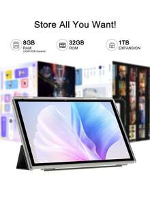 Coopers 10.1英寸安卓平板电脑（带保护套），RK3562四核处理器，8GB（3+5）内存，32GB存储，10.1英寸平板电脑，FHD IPS触摸屏，2MP前置摄像头，5MP后置摄像头，Type-C接口，平板电脑重力感应器，6000mAh大容量电池（不含充电器） - 灰色 - 查看 4
